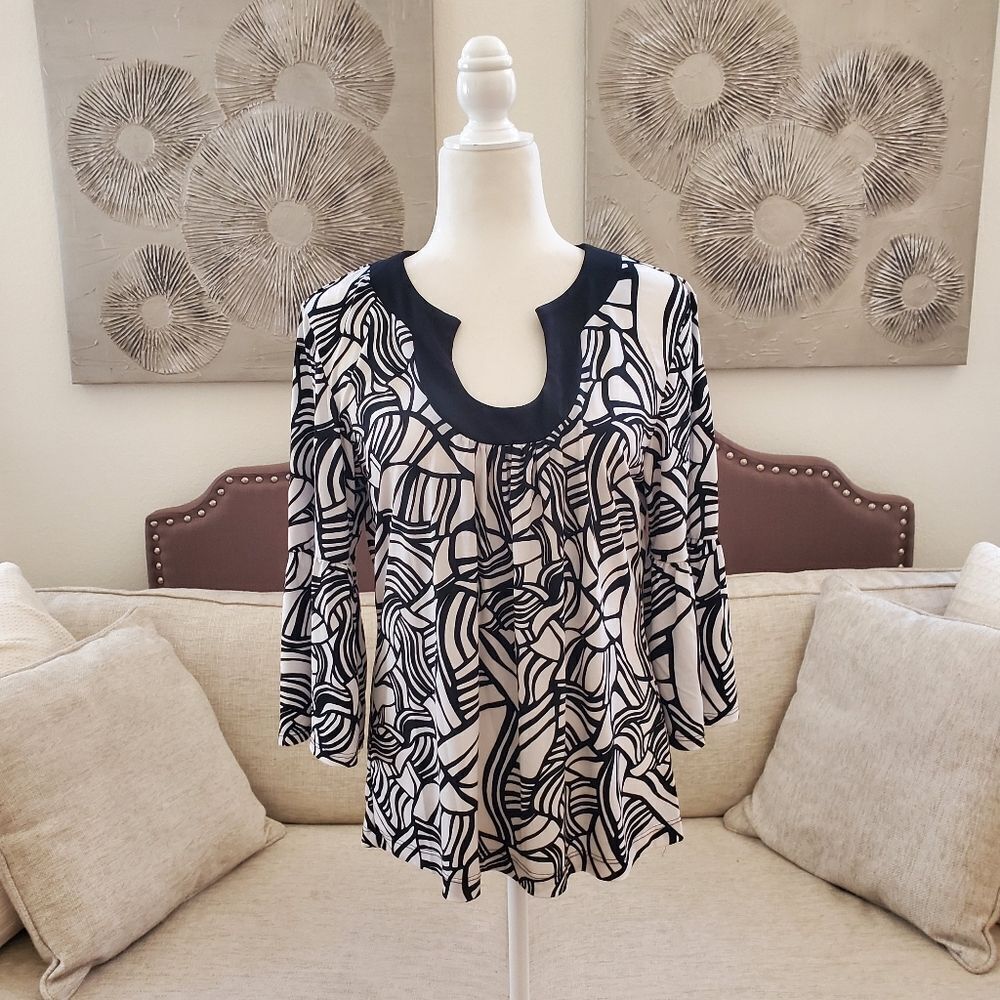 Chico's Scoop Neck 3/4 Sleeve Blouse Sz Lg